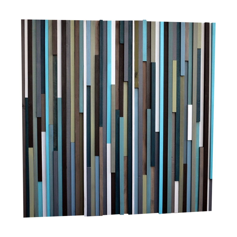 Wood Wall Art - Reclaimed Wood Art - Lines - 36 x 36 - Wood Art Blues and Greens - Modern Textures