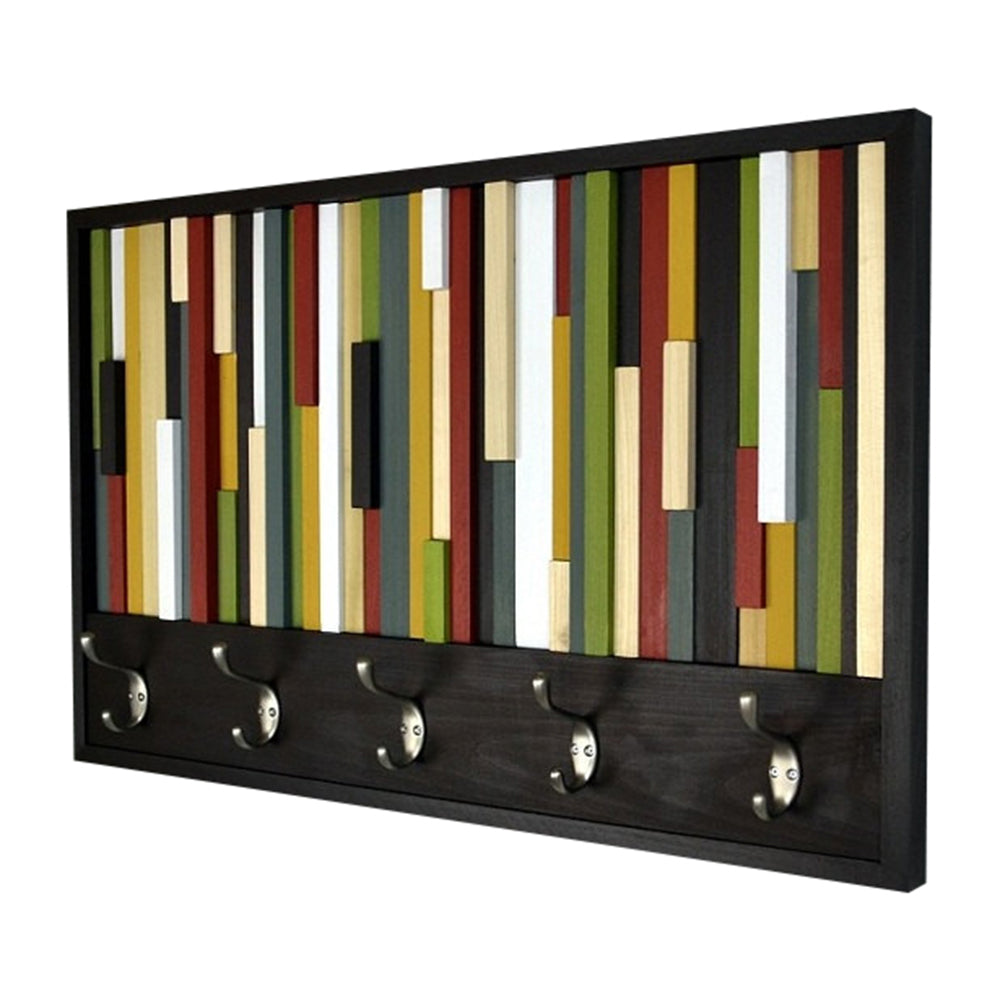 Coat Hooks - Reclaimed Wood Art - Abstract Painting on Wood - Coat Rack - 18x30 - Modern Textures