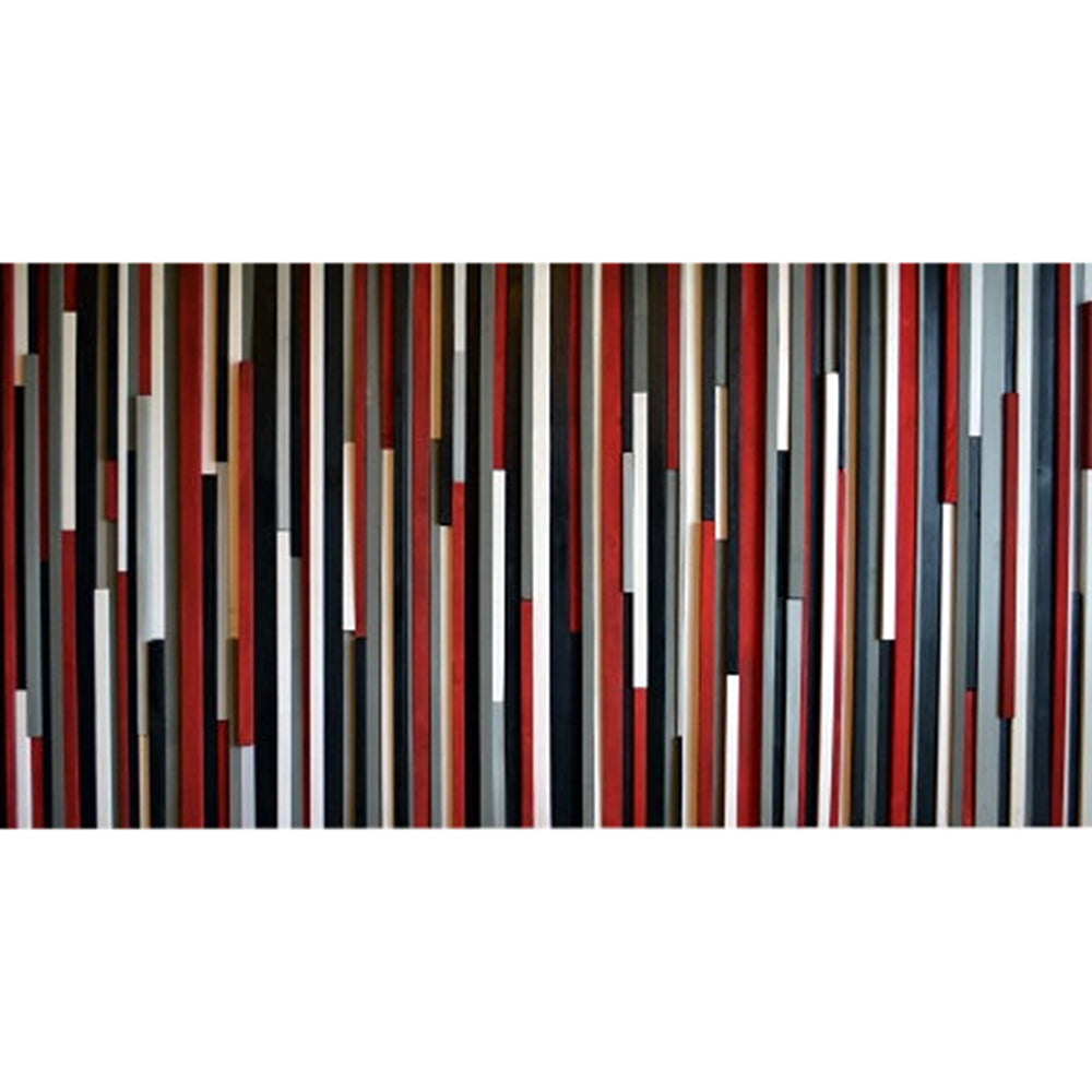 Wood Wall Art Wood Sculpture -  3D Art - Headboard - Red, Black, Gray & White - 36x72 - Modern Textures
