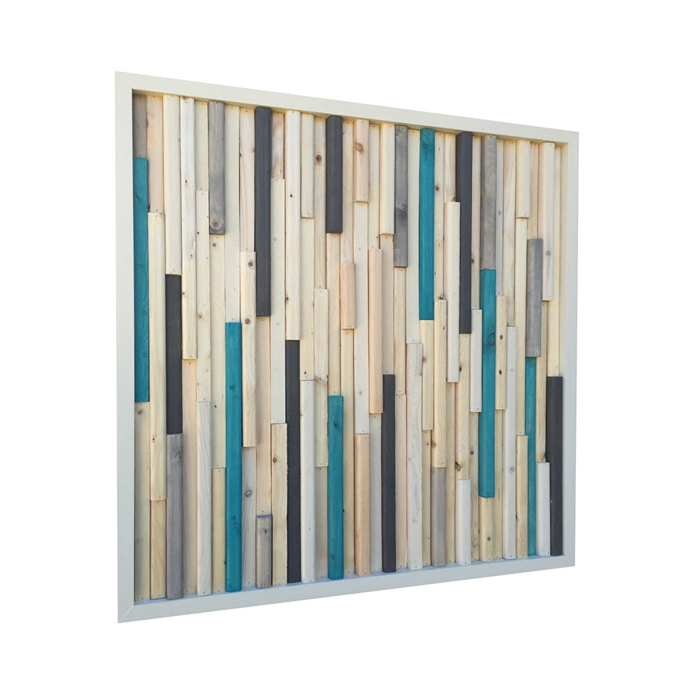 Wood Sculpture Wall Art - 3D Art- 24x24- White and turquoise - Modern Textures