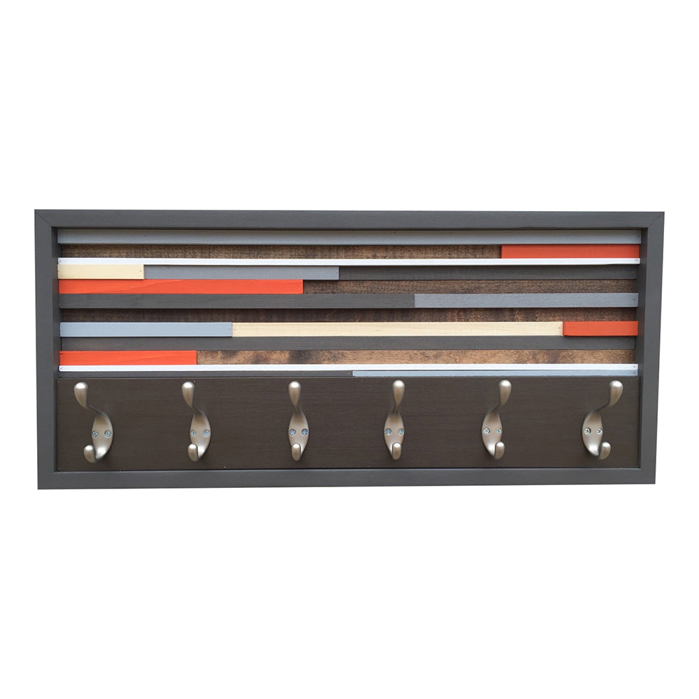 Coat Rack with Hooks - Key/Umbrella Hanger - Wood Wall Art 12x27 - Modern Textures