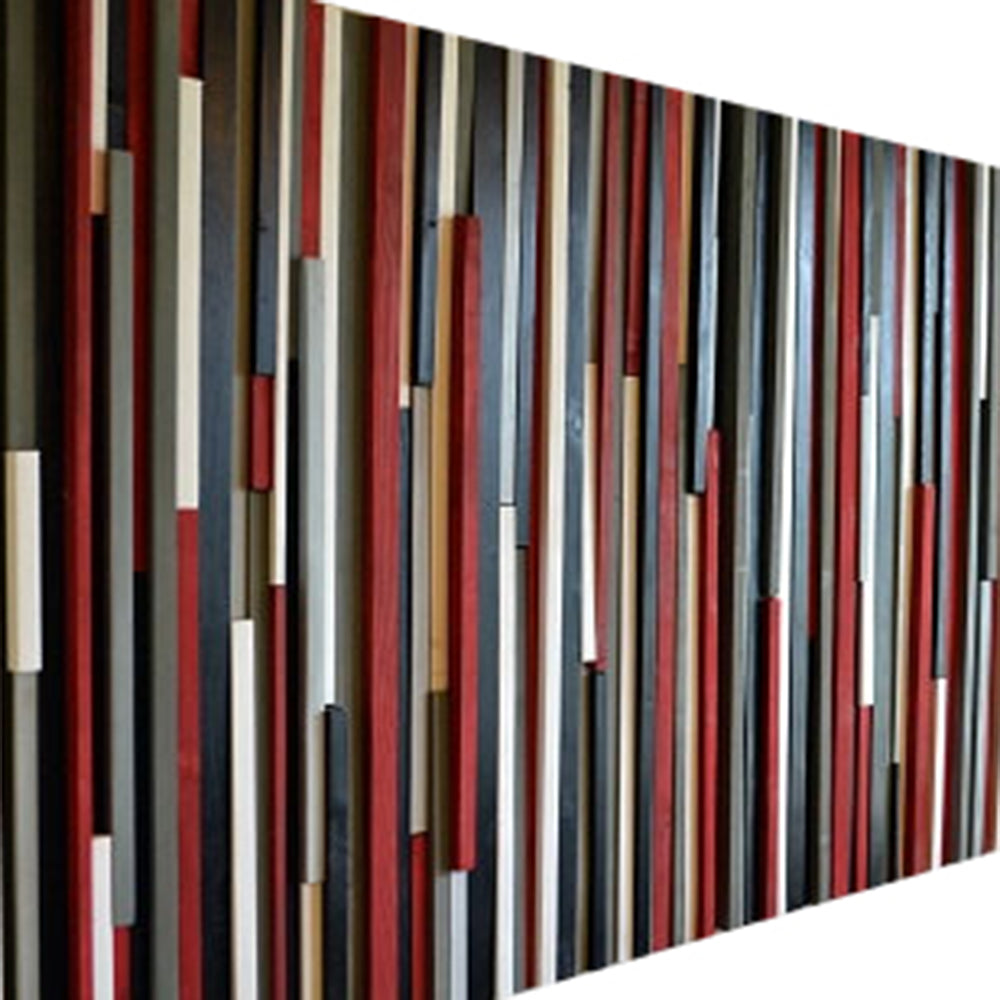 Wood Wall Art Wood Sculpture - 3D Art - Headboard - Red, Black, Gray & White - 36x72 - Modern Textures