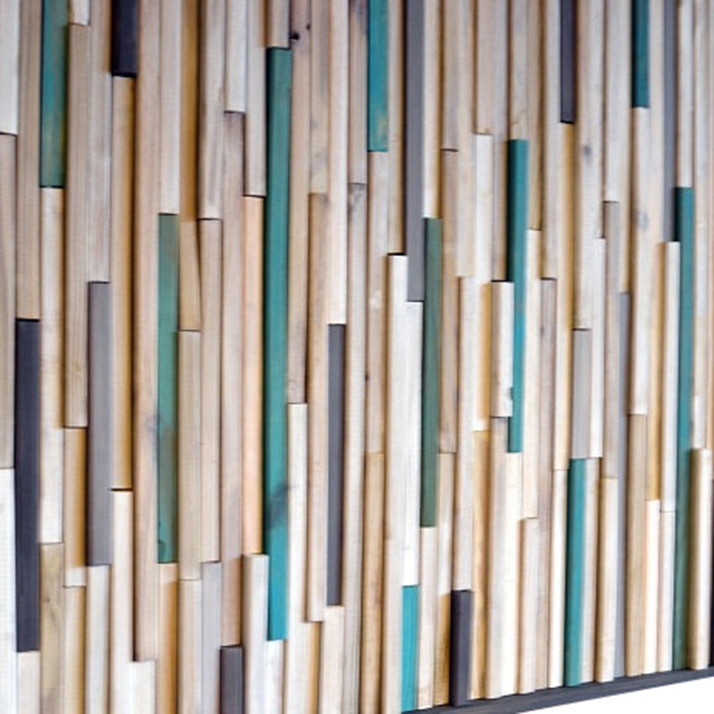 Wood Sculpture Wall Art - 3D Art - 24x24- White and turquoise - Modern Textures