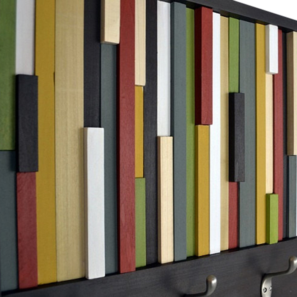 Coat Hooks - Reclaimed Wood Art - Abstract Painting on Wood - Coat Rack - 18x30 - Modern Textures