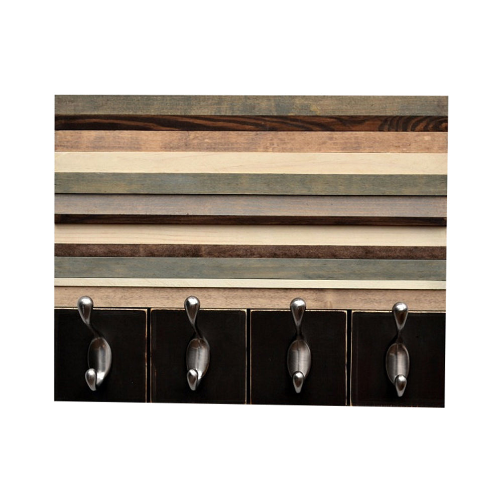 Wood Wall Art with Hooks - Key Hanger - Organizer - Recycled, Distressed Wood - 14x11 - Modern Textures