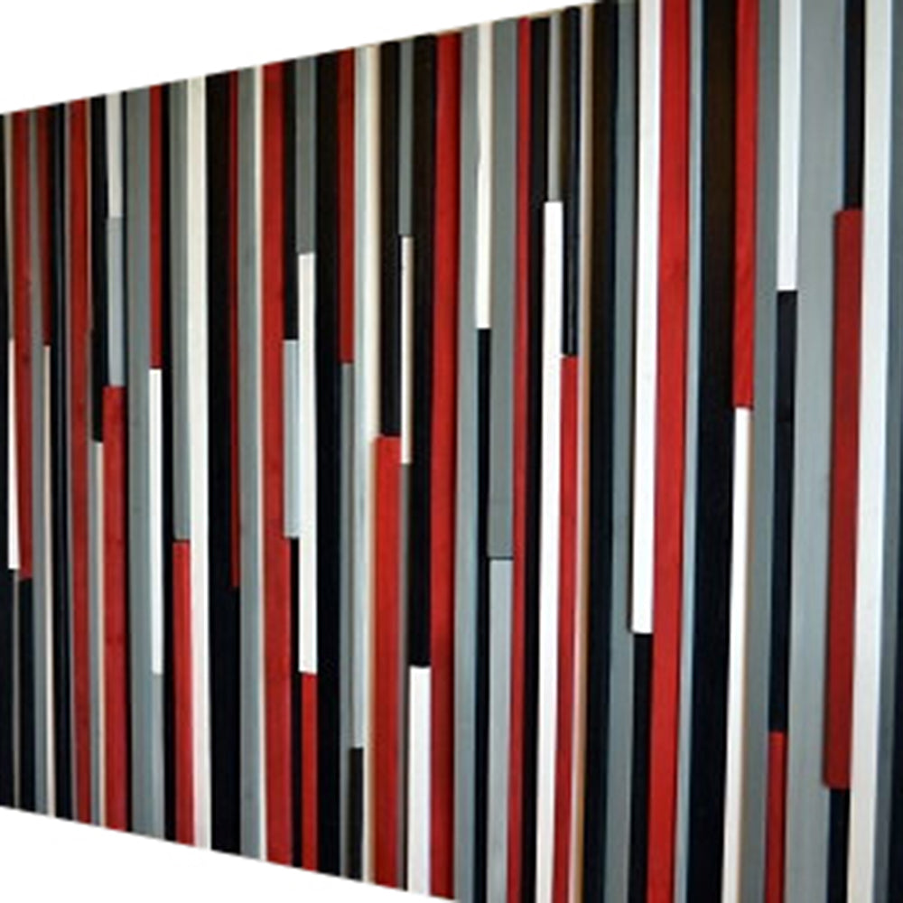 Wood Wall Art Wood Sculpture - 3D Art - Headboard - Red, Black, Gray & White - 36x72 - Modern Textures