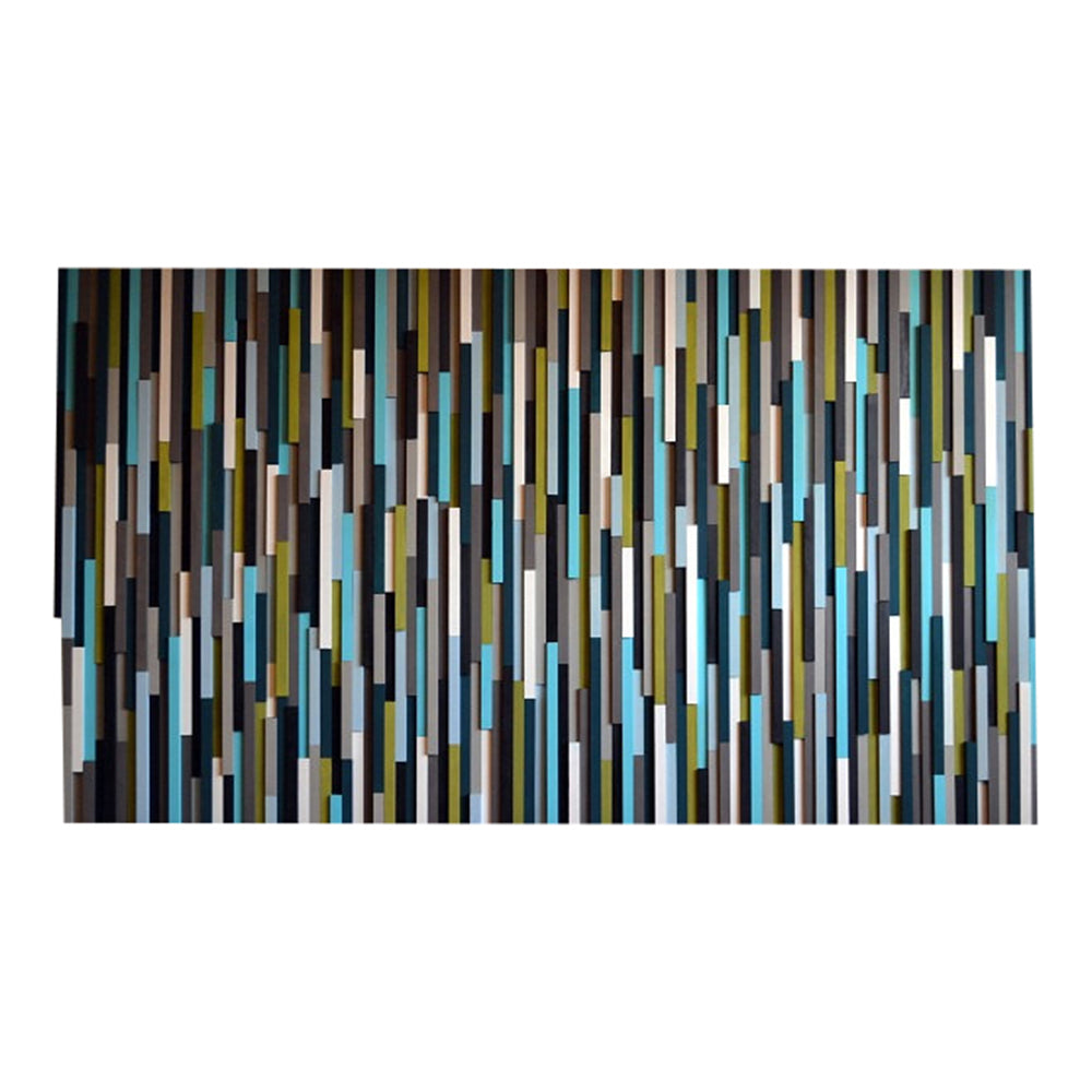 Wood Wall Art/Sculpture Wall Artwork - 3D Art - 40 x 70 - Turquoise and Green - Modern Textures