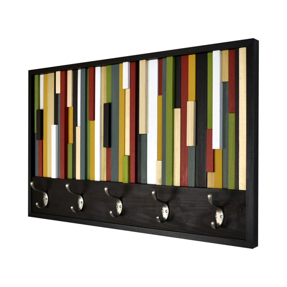 Coat Hooks - Reclaimed Wood Art - Abstract Painting on Wood - Coat Rack - 18x30 - Modern Textures