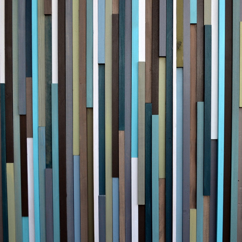 Wood Wall Art - Reclaimed Wood Art - Lines - 36 x 36 - Wood Art Blues and Greens - Modern Textures