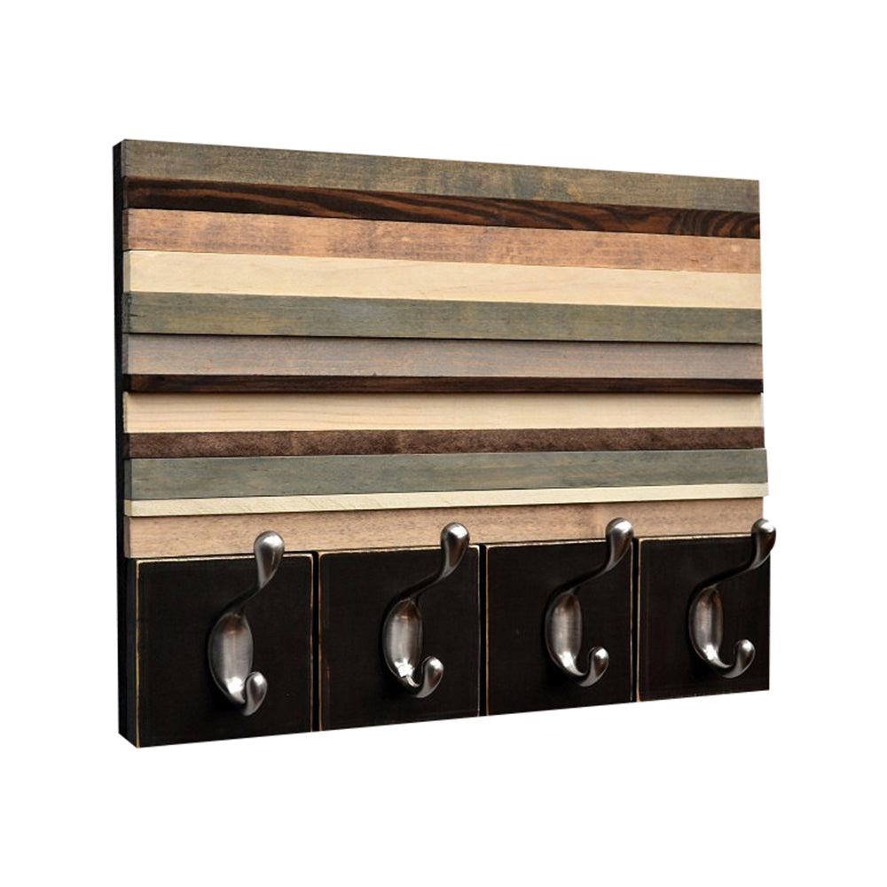 Wood Wall Art with Hooks - Key Hanger - Organizer - Recycled, Distressed Wood - 14x11 - Modern Textures