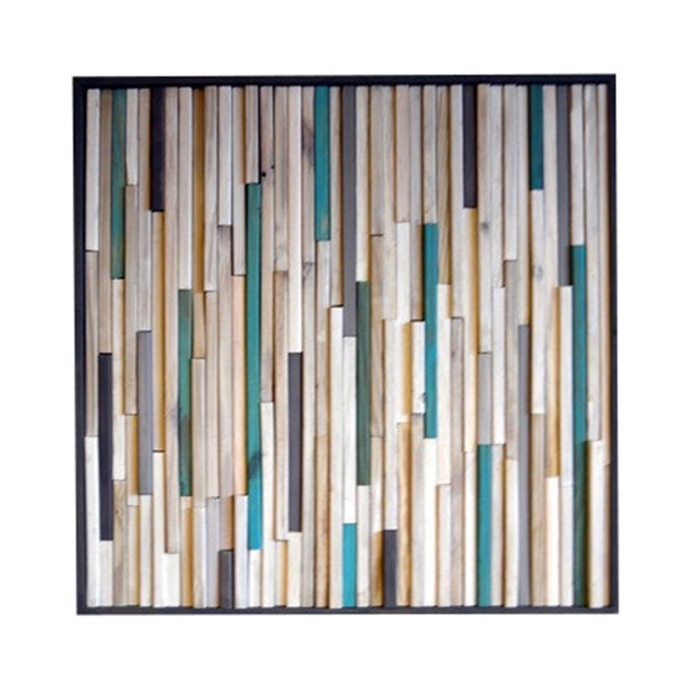 Wood Sculpture Wall Art - 3D Art - 24x24- White and turquoise - Modern Textures