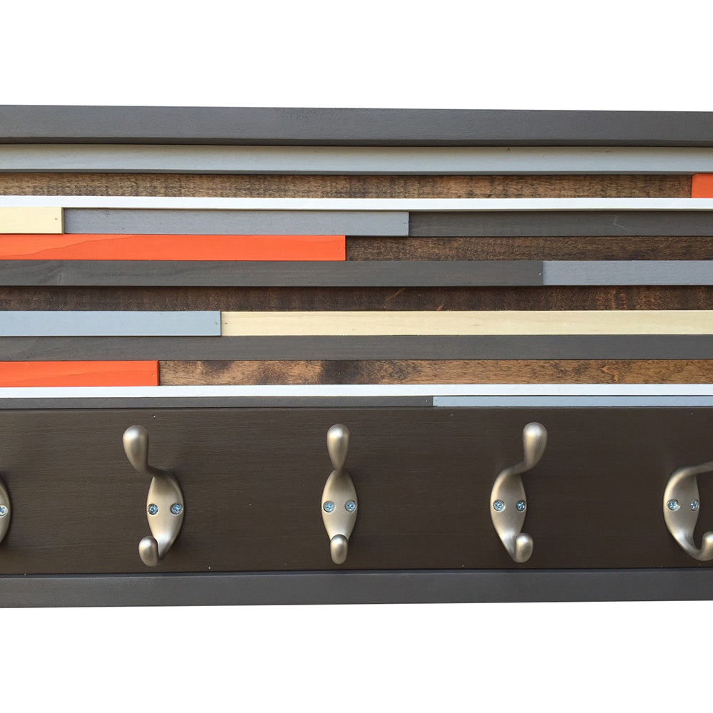 Coat Rack with Hooks - Key/Umbrella Hanger - Wood Wall Art 12x27 - Modern Textures