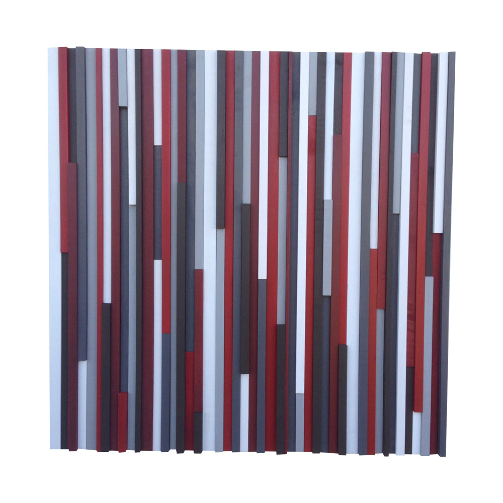 Wood Wall Art - Reclaimed Wood 36x36 in Reds, Whites, Grays Wood Sculpture - Modern Textures