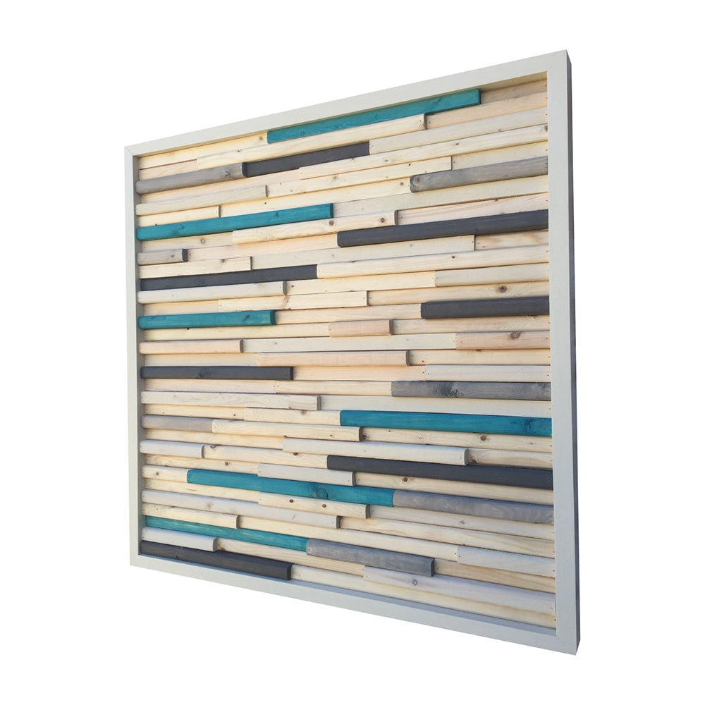 Wood Sculpture Wall Art - 3D Art- 24x24- White and turquoise - Modern Textures
