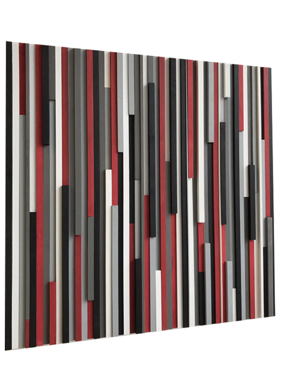 Wood Wall Art - Reclaimed Wood Art Sculpture - Modern 3D Artwork Red, White, Black - Modern Textures