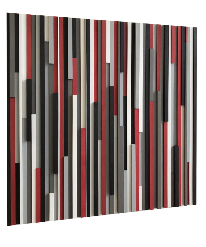 Wood Wall Art - Reclaimed Wood Art Sculpture - Modern 3D Artwork Red, White, Black - Modern Textures