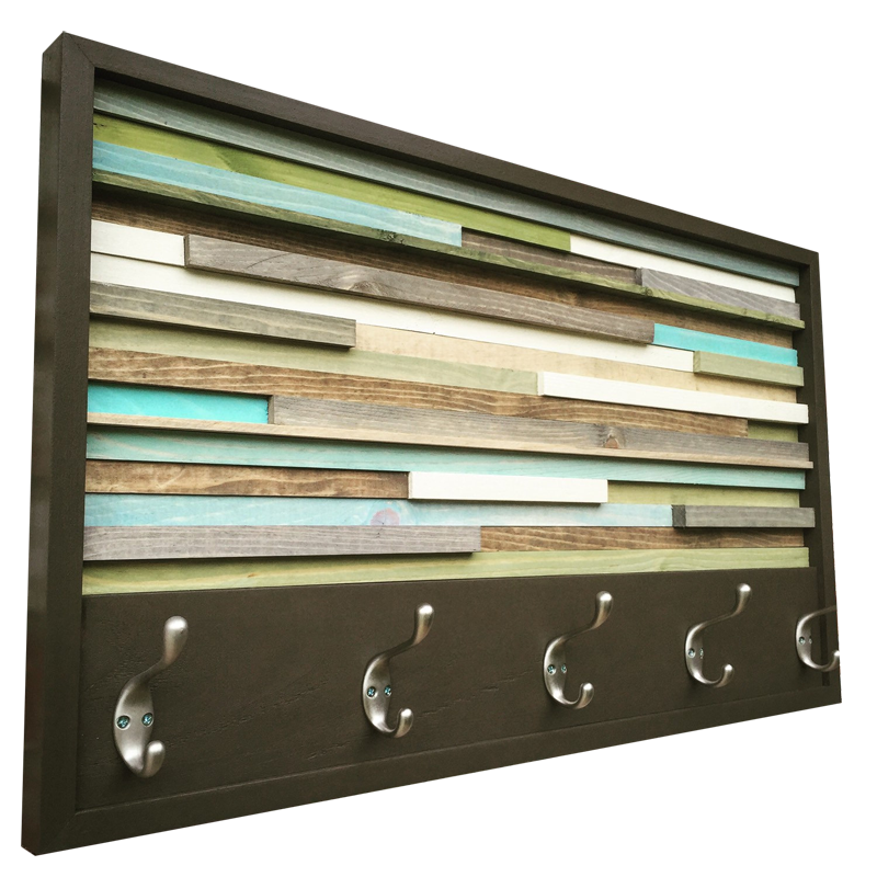 Coat Rack with Hooks - Wood Wall Art - Reclaimed Wood Art Sculpture - Modern Textures
