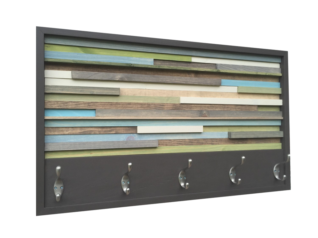 Coat Rack with Hooks - Wood Wall Art - Reclaimed Wood Art Sculpture - Modern Textures