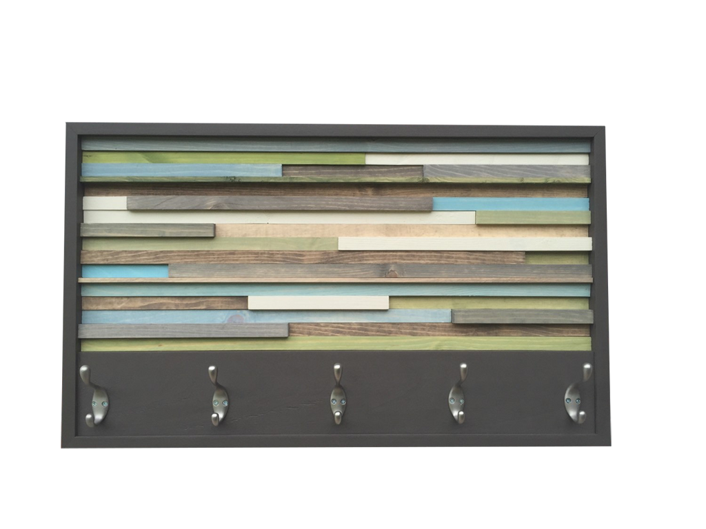 Coat Rack with Hooks - Wood Wall Art - Reclaimed Wood Art Sculpture - Modern Textures