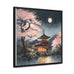 Moonlit Japanese Temple Square Canvas Wrap