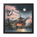Moonlit Japanese Temple Square Canvas Wrap