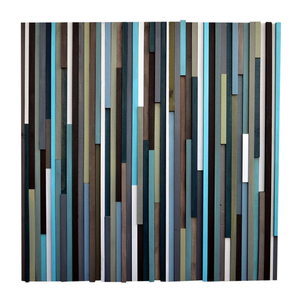 Wood Wall Art - Reclaimed Wood Art - Lines - 36 x 36 - Wood Art Blues and Greens - Modern Textures